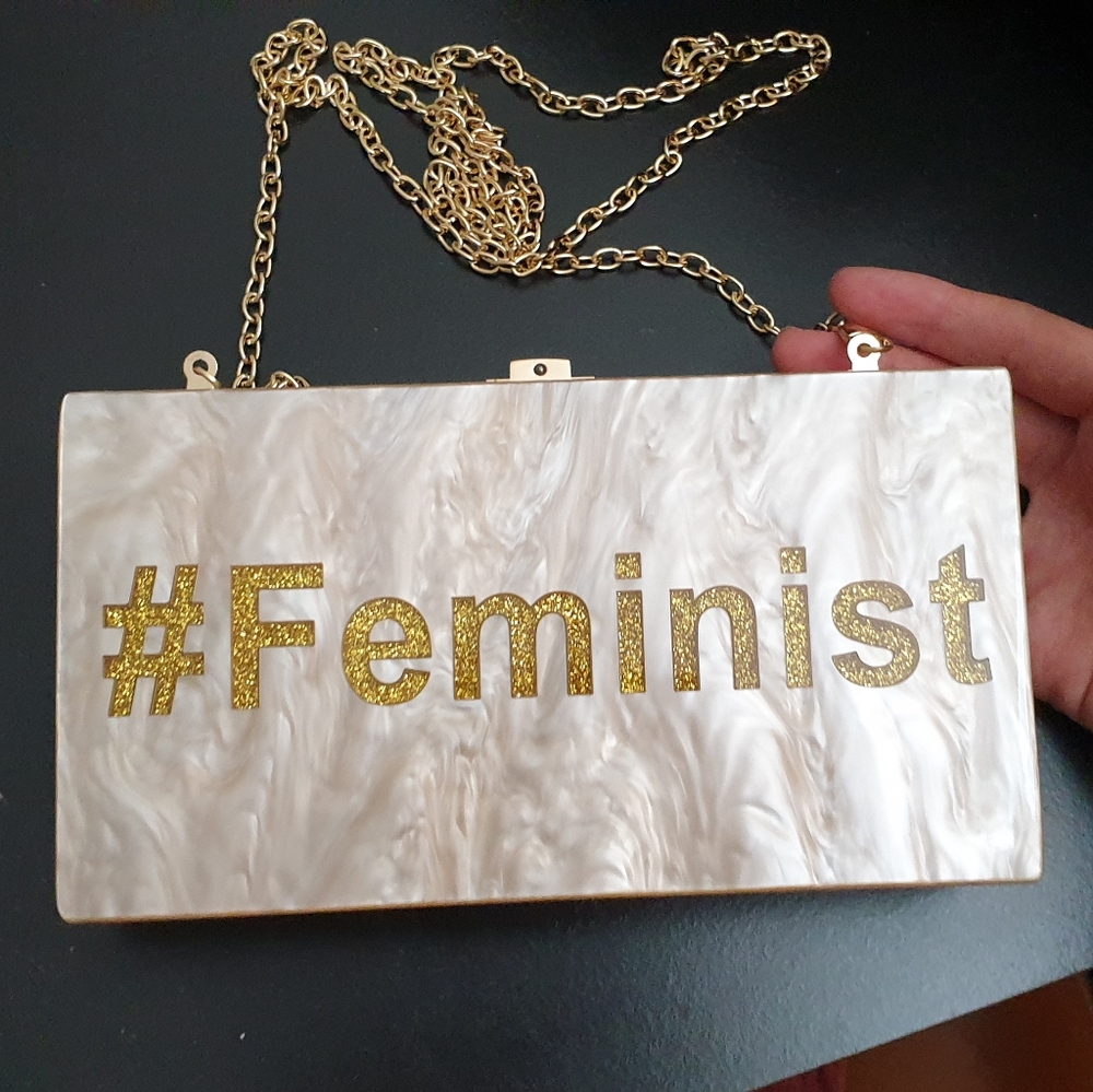 NWOT hard plastic #feminist clutch